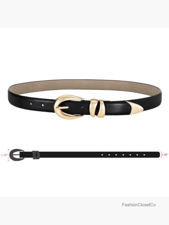 Faux Leather Belt with Gold Buckle - Skinny Belt for Jeans Dresses main image 5